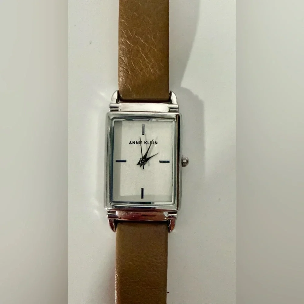 Anne Klein Ladies Rectangular 21mm x 24mm Leather Dress Watch needs new battery